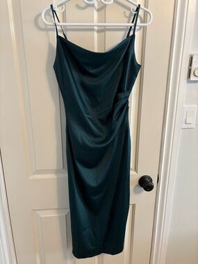 Satin Cowl Midi Slip Dress in Deep Teal